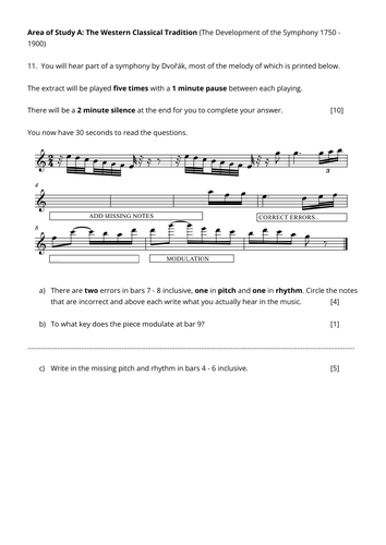 Eduqas Music A Level Q11 Melodic Dictation Listening Questions Set 2