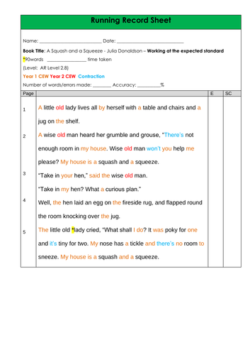 Year 2 Moderation Evidence A Squash and a Squeeze  Working at the expected standard Text TAF