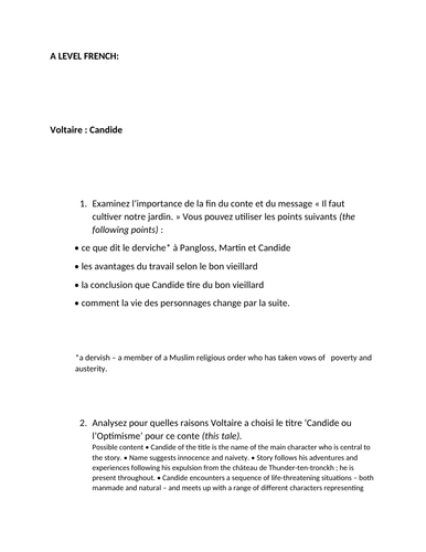 a level french voltaire candide - MOCK EXAMINATION QUESTIONS