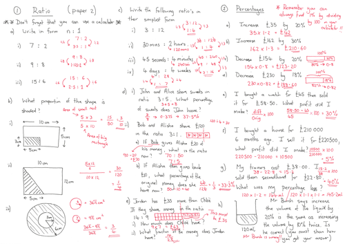 AQA foundation maths 2022 revision sheets (hand written)