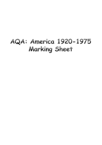 AQA America 1920-1975 Opportunity and Inequality Marking Sheet