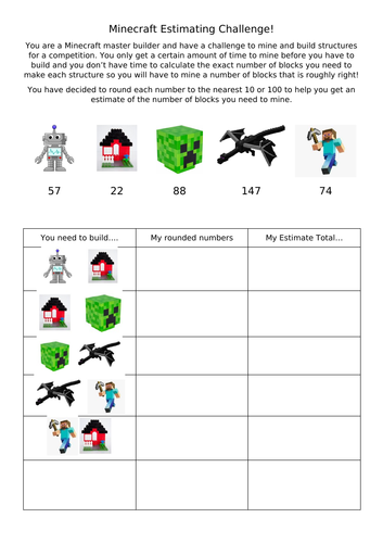 Year 3/4 Minecraft rounding numbers activity