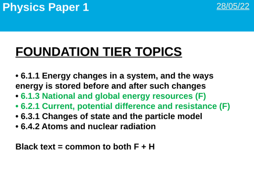 AQA Combined Science Physics Paper 1 Exam Revision Powepoint
