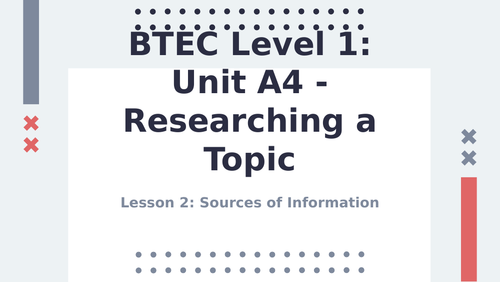 BTEC Level 1 Unit 4: Researching a Topic (Full Unit)