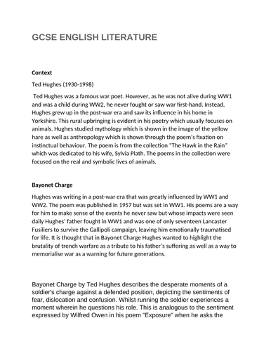 GCSE ENGLISH LITERATURE Bayonet Charge by Ted Hughes An analysis ...