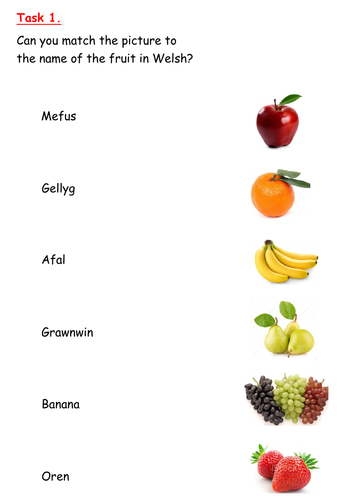 Match the fruit in Welsh