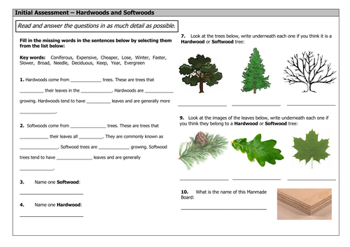 Mini Assessment - Hardwoods and Softwoods