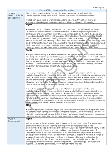 Reception Report Writing Statements - With Targets & SEND