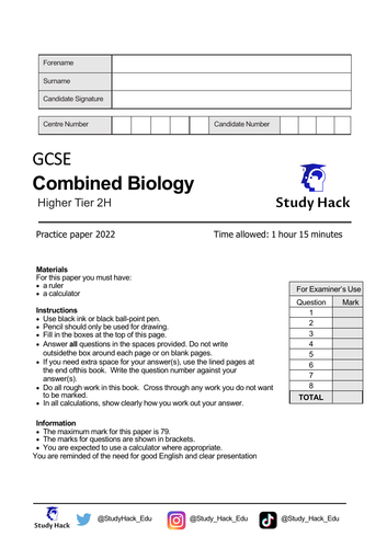 AQA Combined Science GCSE Biology 2022 – Practice Paper 2H