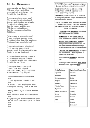 'Still I Rise' Annotation Task and Structure Strip