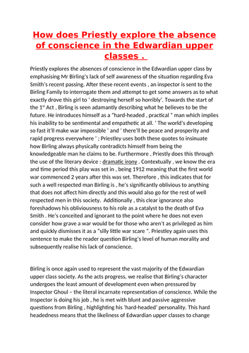 An Inspector Calls Exemplar Essays