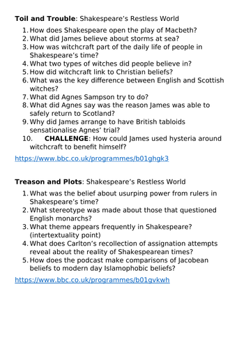 GCSE Shakespeare Context - More Able Activity