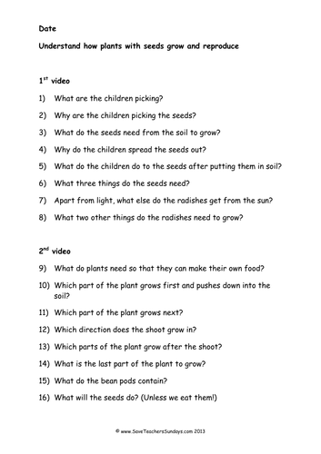 Plant Reproduction KS1 Lesson Plan and Worksheet