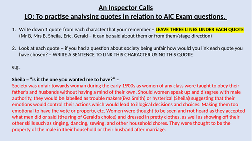 An Inspector Calls - Essay plans