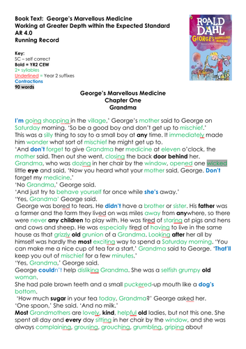 George’s Marvellous Medicine Working at Greater Depth Reading Year 2 Moderation Evidence