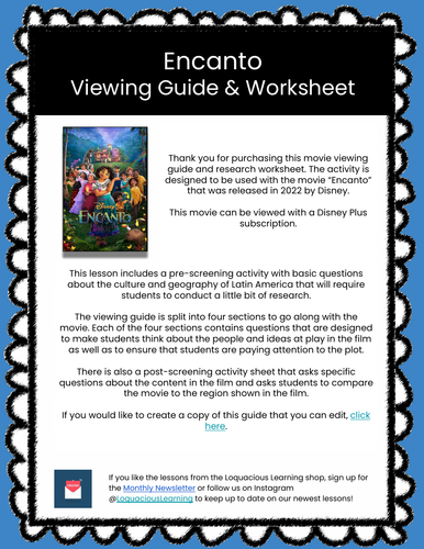 Encanto Movie Viewing Guide & Worksheet (Latin American Culture and Geography)
