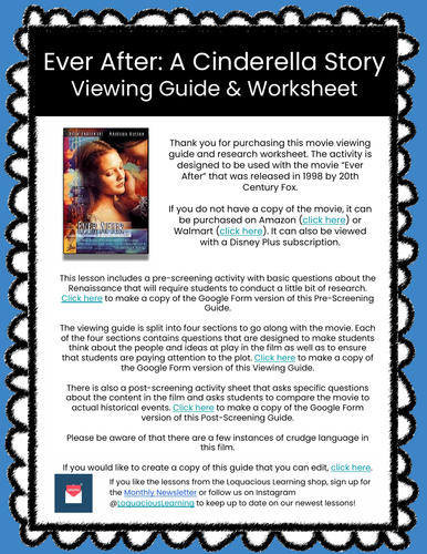 Ever After: A Cinderella Story Movie Viewing Guide & Worksheets (Renaissance)