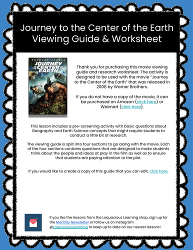 Journey to the Center of the Earth Movie Viewing Guide & Worksheet