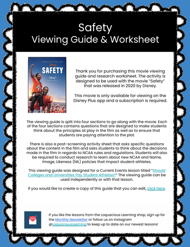 Safety Movie Viewing Guide & Worksheet