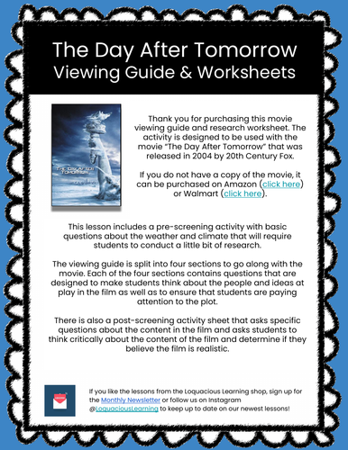 The Day After Tomorrow Movie Viewing Guide & Worksheets