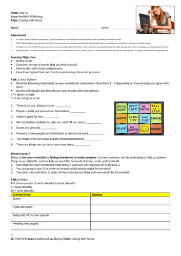 Coping with Stress - PSHE - Year 10