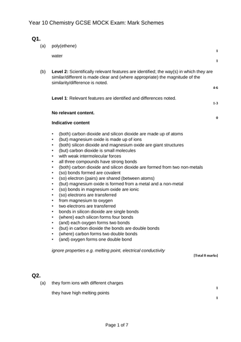 GCSE Year 10 MOCK Chemistry Exam