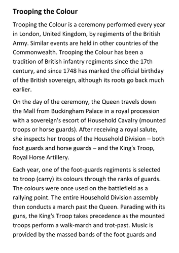 Trooping the Colour Handout