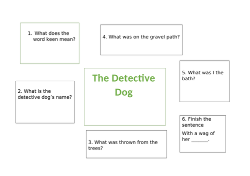 Mixed reading comprehensions questions based on the book Detective Dog