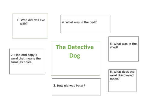 Mixed reading comprehension questions based on the book Detective Dog