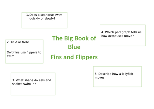 Retrieval questions based on The Big Book of Blue - Fins and Flippers pages