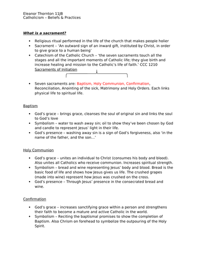 GCSE R.E. Catholicism - Beliefs and Practices