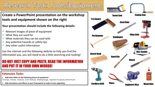 Tools and Equipment Research Task