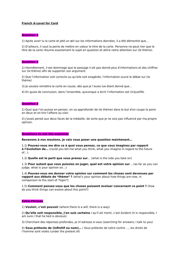 French A Level Speaking Preparation AS Topics All You Need To Achieve 