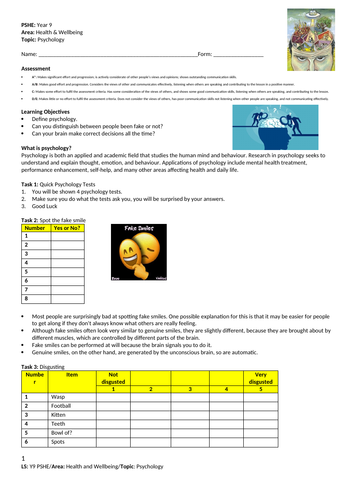 Psychology - PSHE - Year 9