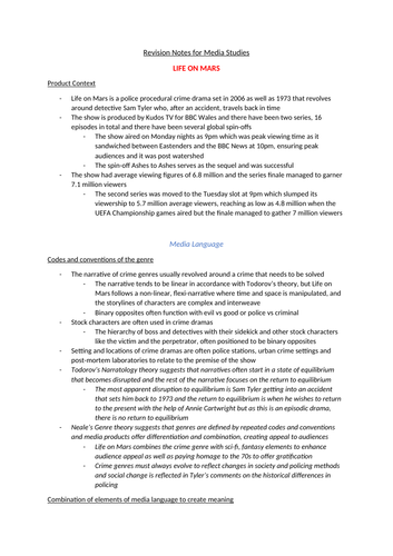 Eduqas Media Studies - LIFE ON MARS COMPLETE NOTES