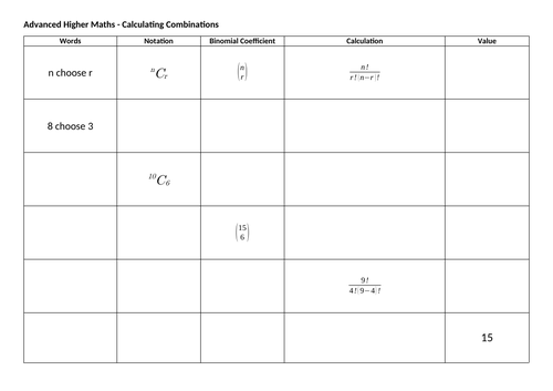 Combinations Calculations