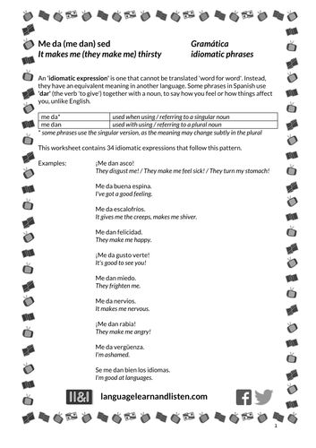 Spanish - Idiomatic expressions - Me da (me dan) sed