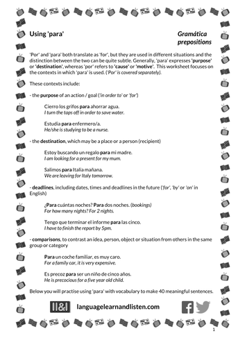 Spanish - Prepositions - Using 'para'