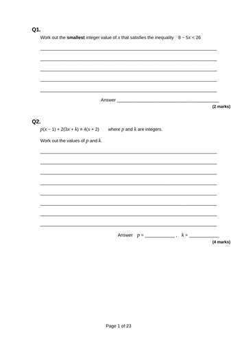 Level 2 Further Maths GCSE MOCK Exam