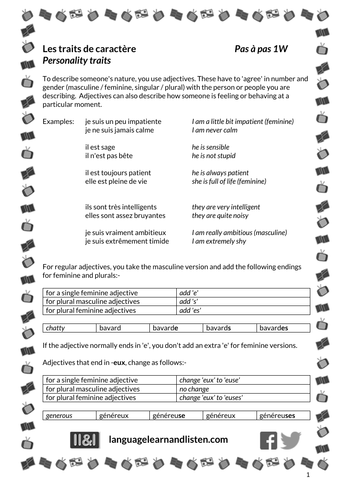 French - Personality traits - Les traits de caractère