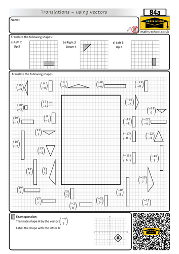 Translations of shapes using vectors - Worksheet and Answers