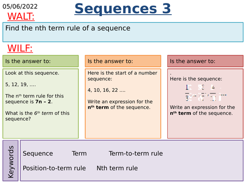 KS3/KS4 Maths: Position to Term Rule (nth term Rule)