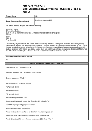 Example Case study for OFSTED prep