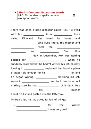 Y2 Common Exception Words Dictation