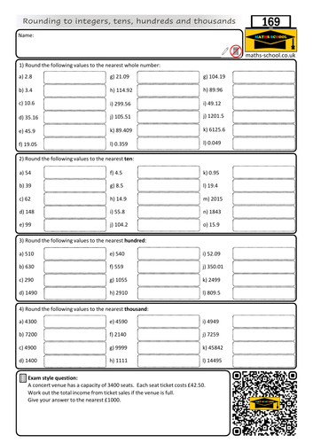 Rounding numbers and decimal places - Worksheet and Answers