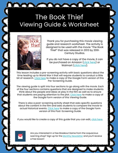 The Book Thief Viewing Guide & Worksheets
