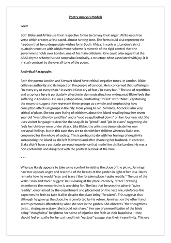 Poetry Analysis Model Paragraphs