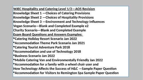WJEC Hospitality and Catering Level 1/2 A05 Essential Revision Resource