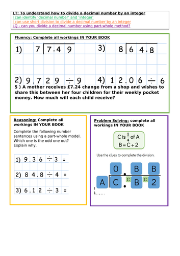 dividing decimals by integers problem solving