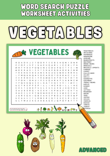 VEGETABLES Word Search Puzzle Worksheet Activities